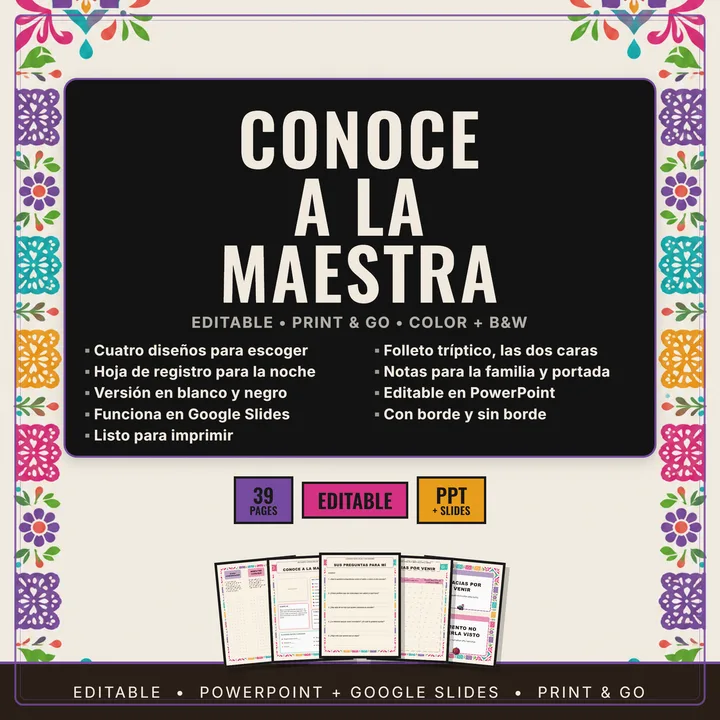 Cover of Conoce a la Maestra Folleto Editable de Regreso a Clases Mee