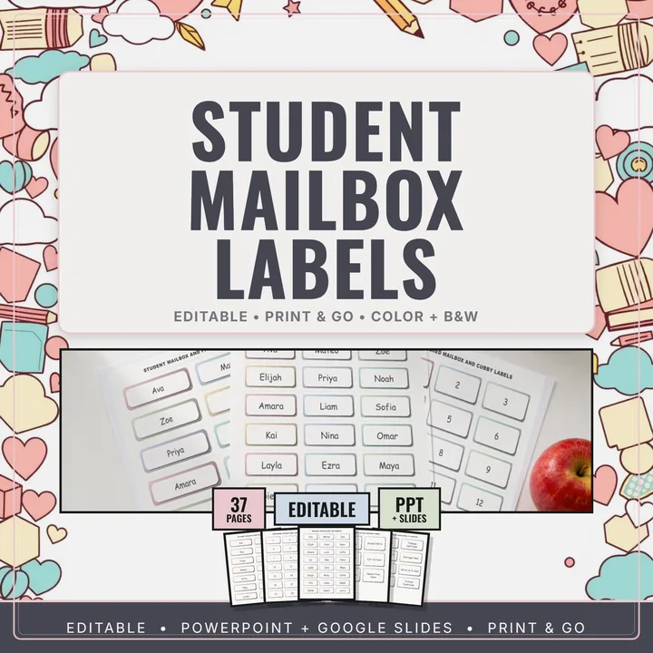 Cover of Student Mailbox Labels Editable