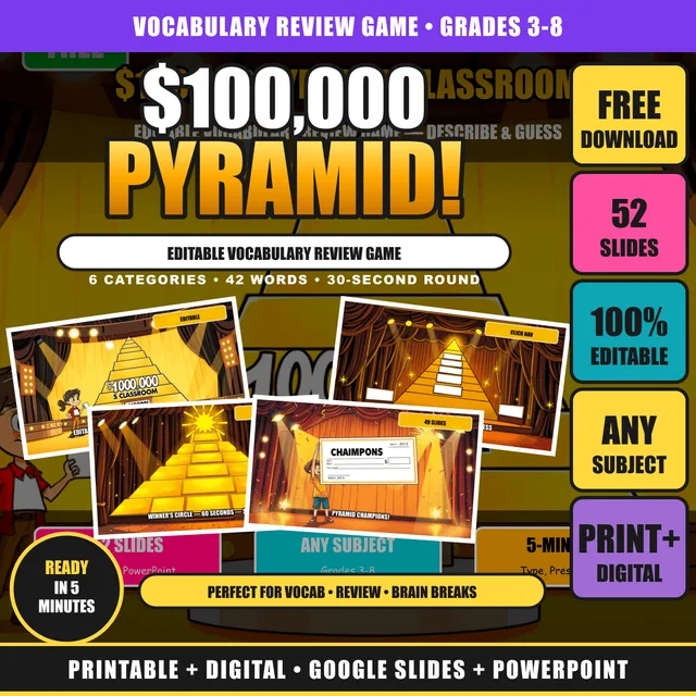 Cover of FREE $100,000 Pyramid Classroom Game