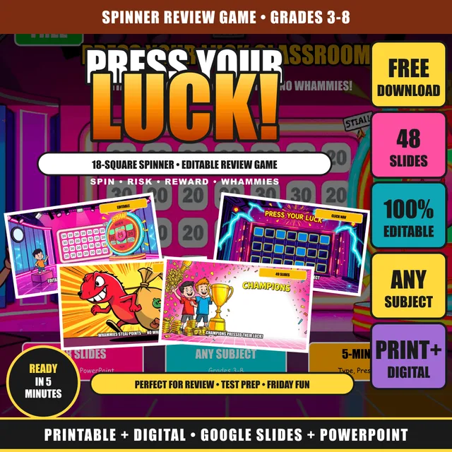 Cover of FREE Press Your Luck Classroom Game