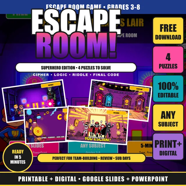 Cover of FREE Escape Room Classroom Game