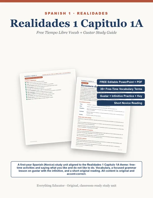 Cover of Realidades 1 Capitulo 1A FREE Study Guide