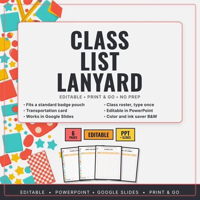 Cover of FREE Mini Class List Lanyard Editable